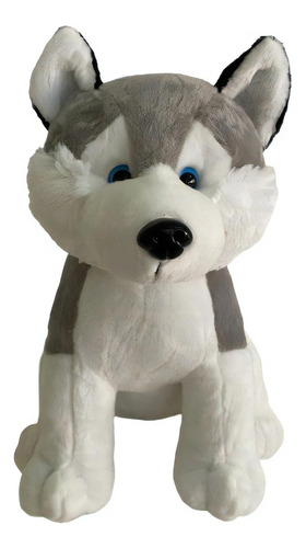 Cachorro Husky De Pelúcia Sentado Olhos Azuis 30cm