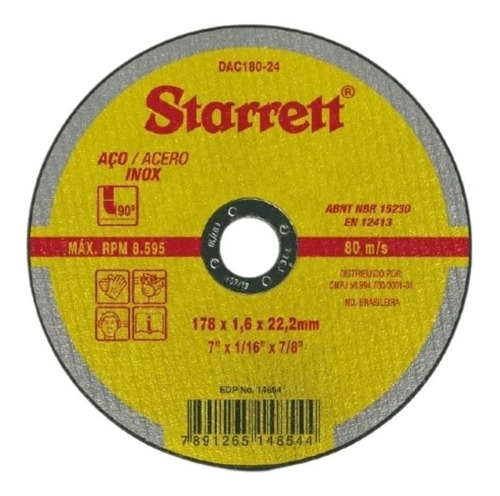 24 Discos De Corte 7 Pol. P/ Metal Dac180-24 Starrett