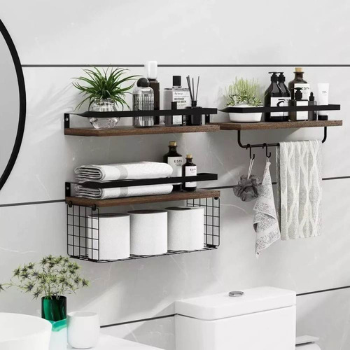 Repisas Flotantes De Madera Modernas X3 Con Reja 100% Pino