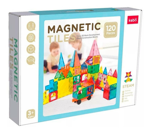 Bloques Magnéticos Construcción Magnetic Tiles 120pzas Kebo 