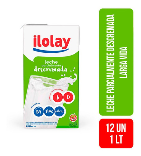 Leche Parcialmente Descremada Ilolay Larga Vida 1 Lt X 12 Un