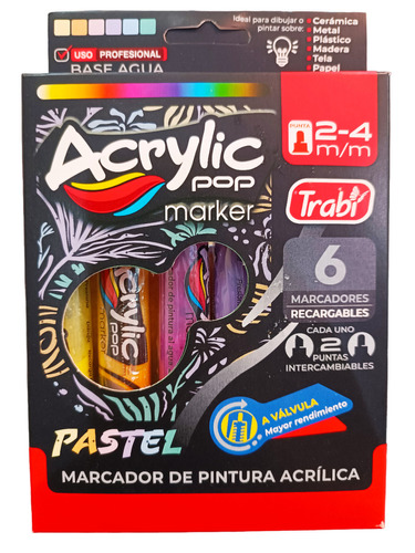 Marcador De Acrílico Pastel X6 Trabi 2-4mm Acrylic Pop