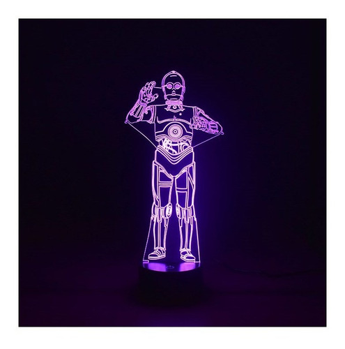 Luminária 3d - Robô C-3p0 Star Wars - Com Controle