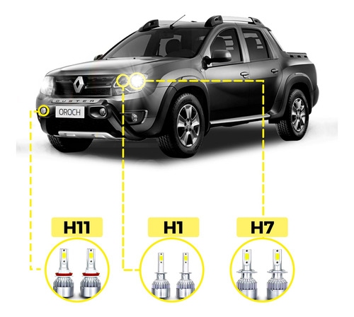 Kit Ultra Led Renault Duster Oroch 2016 20000 Lúmens 6500k