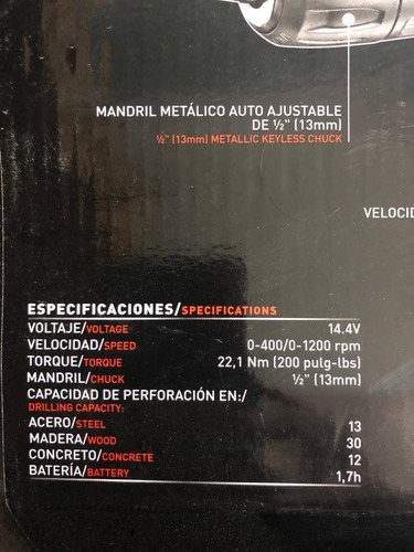 Imagen 4 de 5 de Taladro Inalambrico 14,4 Volt Percutor Black+decker Hp144k