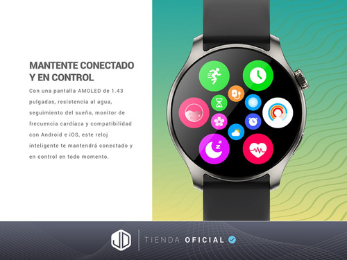 Smartwatch Jd Hawai 1.43 Bluetooth Negro Llamadas Spo2 Cta-*