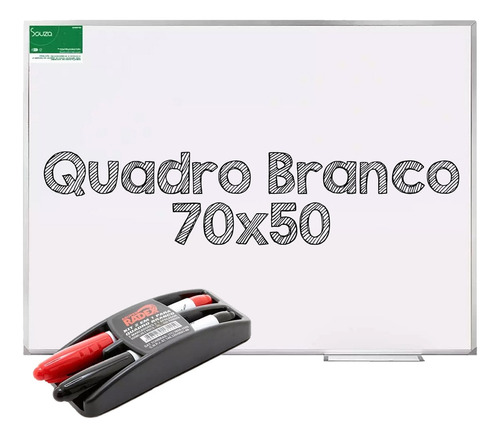 Lousa Quadro Branco Aluminio 70x50cm + Kit Apagador Marcador
