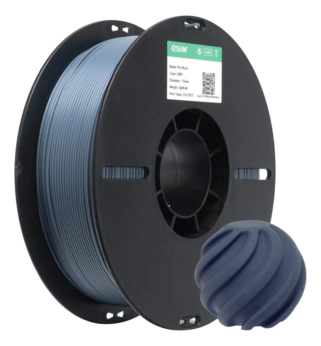 Filamento de Impressão 3D eSun PLA Basico 1.75mm 1kg Cinza