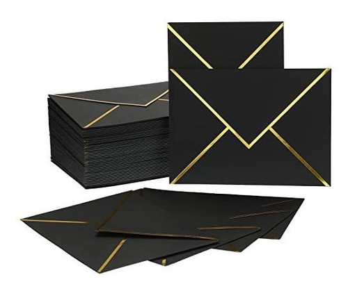 Sobres Para Invitacion 13x18cm Negro Borde Dorado X100