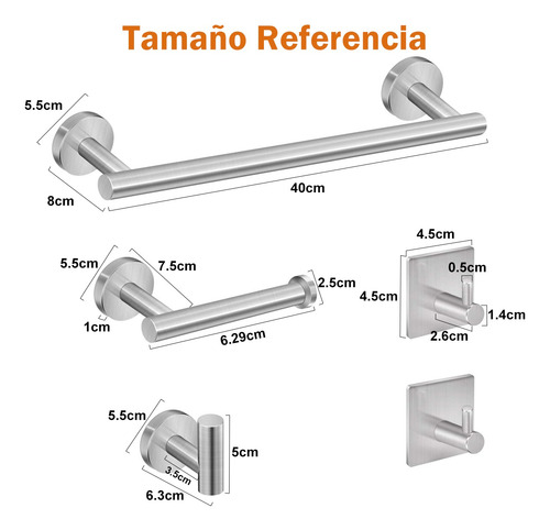 Set De 5 Accesorios Para Baño Acero Inoxidable