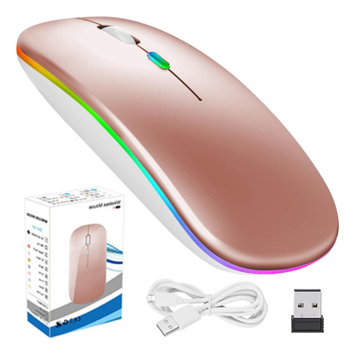 Mouse Inalámbrico, 2.4g Y Bluetooth Modo Dual Mouse Color Oro Rosa