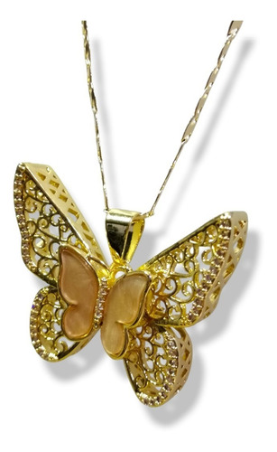 Collar Dije Mariposa Diseño Calado Nácar Cadena Oro Laminado