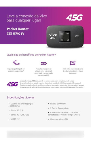 Módem router 4G portátil desbloqueado de bolsillo Zte MF971v