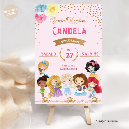 Invitación Imprible Y Whatsapp Cumpleaños Princesas Mini Rosa Pálido