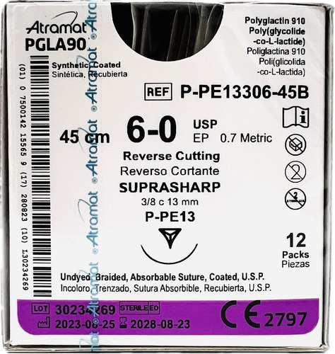 Sutura Pgla90 (vicryl) 6-0 Ref: P-pe13306-45b C/12pz Atramat