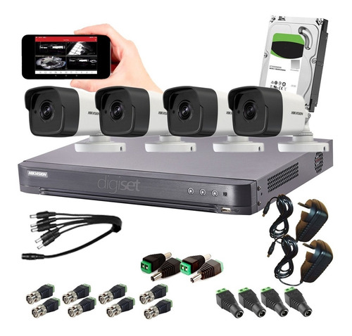 Kit Seguridad Hikvision Dvr 4ch + 4 Camaras + 1tb + Cables
