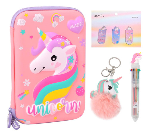 Cartuchera Grande Para Niñas Unicornio + Llavero Y Lapicera