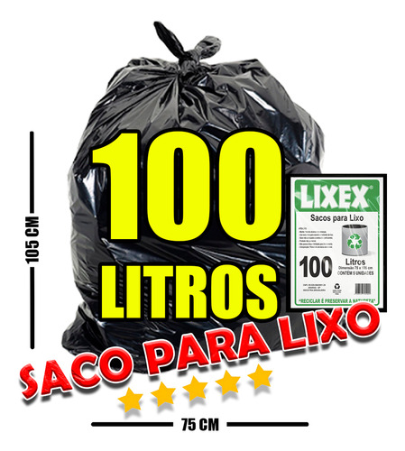 Saco De Lixo 100l Resistente Preto Lixex - 50 unidades