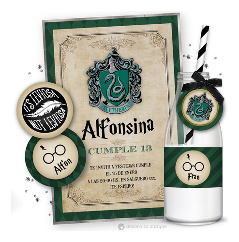 Kit Imprimible Harry Potter Slytherin Invitación Fiesta 2