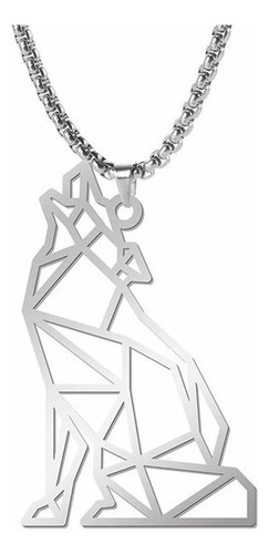 F Collar Lobo Aullando Diseño Geométrico De Acero Inoxidable