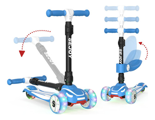Sejoy BALBI-008 Scooter Plegable Con Asiento Ideal Patín Del Para Niños Con 3 Ruedas Y Led Luces Color Azul