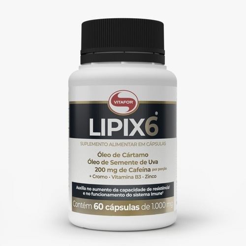 Lipix6 60 Caps Vitafor (óleo De Cártamo + Oleo Uva +cafeína)