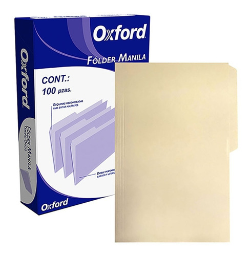 Paquete 100 Folder Oxford Tamaño Oficio 1/2 Ceja Color Crema