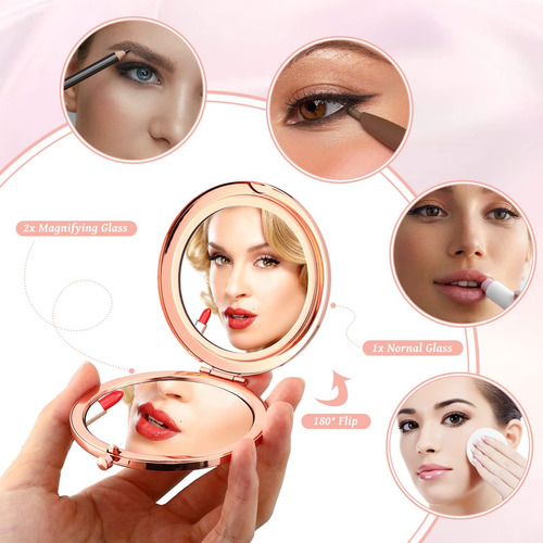 Espejo Cosmético Compacto Con Aumento, Espejo De Maquillaje