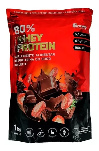 Whey Protein Growth 1kg Proteina Sabor Chocolate C/ Morango
