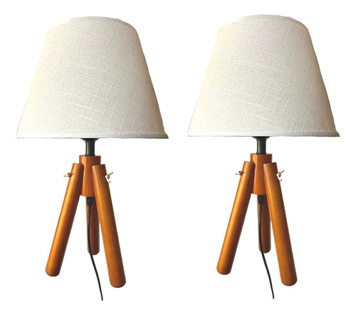 Pack 2 Lamparas Velador De Madera Tripode Soquete E27 Nogal
