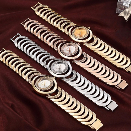 Relojes De Cuarzo Crrju Elegant Diamond Para Mujer Color Del Fondo Dorado