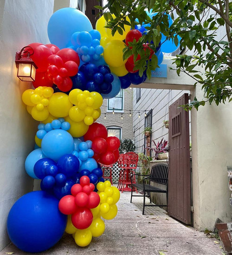 Kit De Arco De Guirnalda De Globos Azules, Rojos Y Amarillos