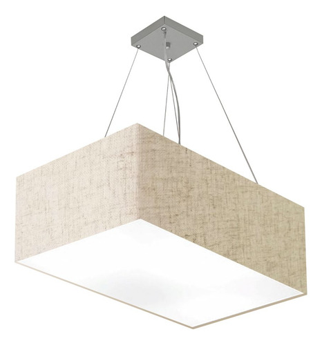 Pendente Retangular Md-4372 Cúpula Tec 60x40cm Rustico Bege Estrutura Rustico-Bege Bivolt