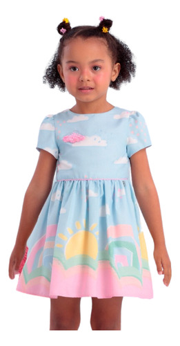 Vestido Infantil Meninas Fluffly Azul Mon Sucré 22264