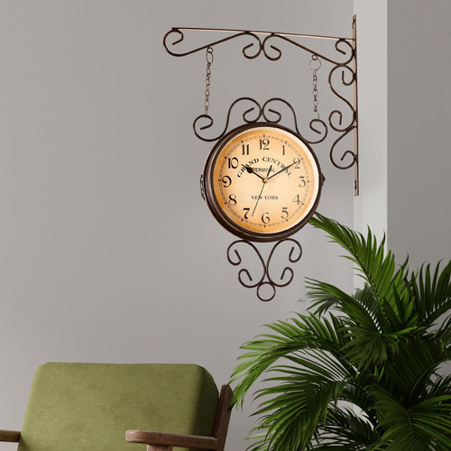 Reloj De Pared De Doble Cara, Redondo, Diseño Café