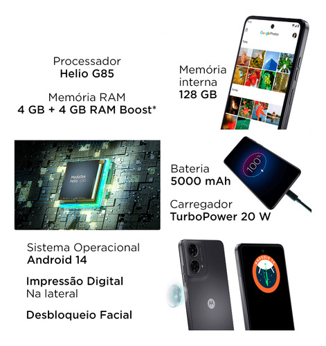 Smartphone Motorola Moto G24 - 128gb 8gb (4gb Ram+4gb Ram Boost) Ai Camera 50mp Night Vision - Grafite Grafite
