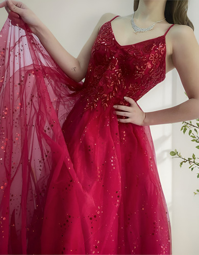 Vestido Largo Con Capas De Tul Princesa Rojo Moda Pasión