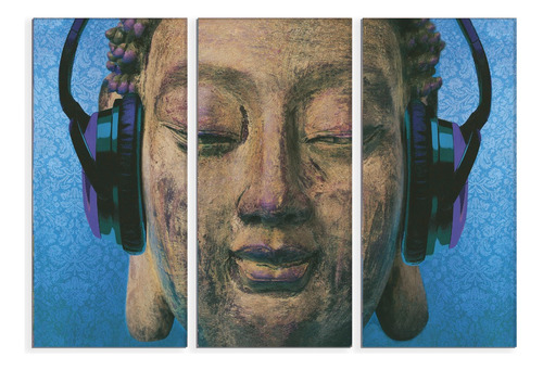 Set De 3 Cuadros Buda Azul 90x130cm