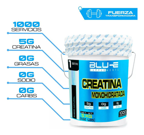 Creatina Monohidratada Blu-e Supplements 5 Kg 1000 Servicios Natural