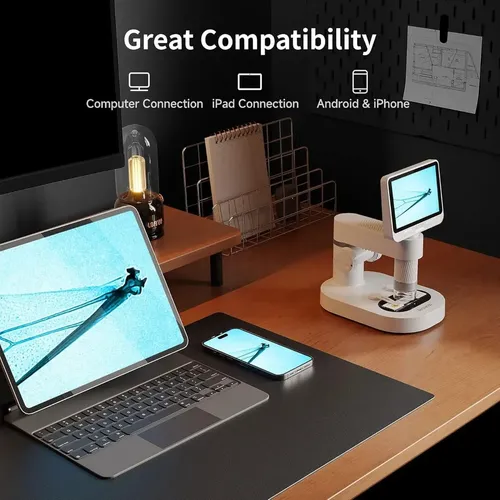 Microscopio Digital Portátil Para Niños Con Pantalla HD 1080P, Zoom 100x-1600x, Cámara De Fotos Y Vídeos, Tarjeta De 64 GB Incluida – Ideal Para Explorar La Naturaleza