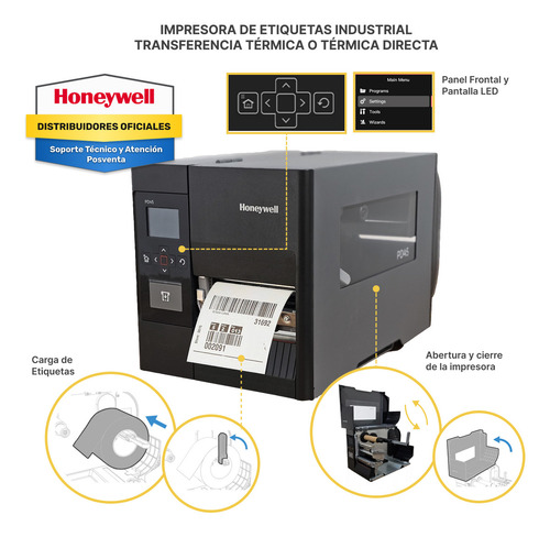Impresora Industrial De Etiquetas Autoadhesivas Honeywell Pd45 Transferencia Térmica Y Térmica Directa Conexión Usb Placa De Red Ethernet + 2 Rollos De Etiquetas Bonificados