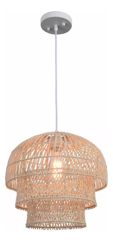 Lampara De Techo Colgante De Ratan 1 Luz Negro Mate Estructura Beige
