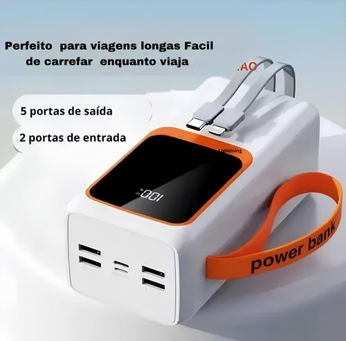 Carregador Portátil Power Bank 30000mah 22.5w Portátil Com Cabo Usb-c E iPhone Carregamento Turbo Powerbank Turbo Power Bank Carregador Rapido Compatível Com iPhone E Android Powerbank Com Lanterna