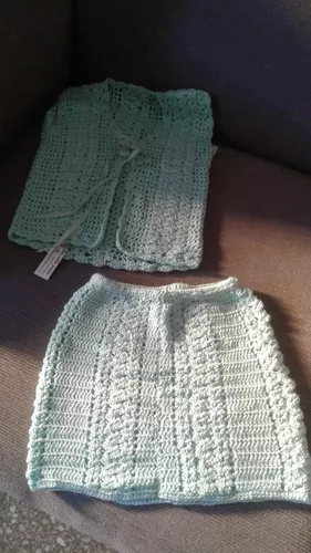 Conjunto + Pollera Tejido Crochet Bebé 1