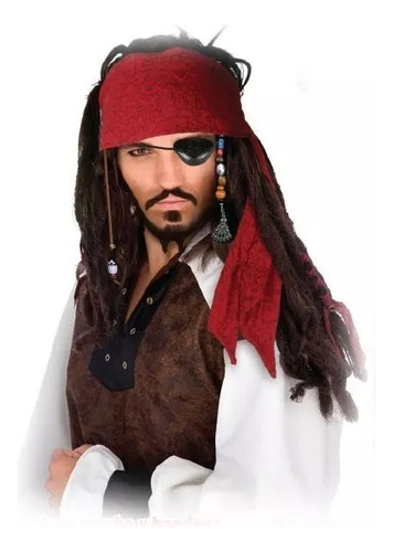 Combo X 16 Uni Peluca Pirata Jack Sparrow Piratas Del Caribe Color Negro