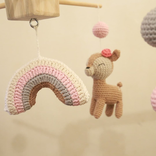Movil Cuna Tejido Crochet Bambis Pelotitas Cunero