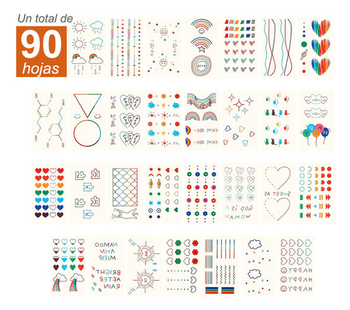 90 Hojas Tatuajes Temporales Para Niños Fiestas Color Pack Of 1