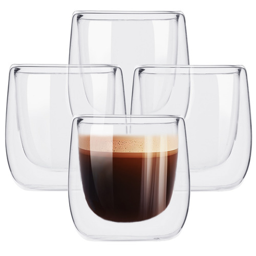 Set De 4 Piezas Vasos de Cristal Magma Life Doble Pared Fondo de 80 ml (2.7 Onzas), Vidrio Térmico, Fondo Curvo, Tamaño Ideal Para Espresso. Elegancia y versatilidad en cada sorbo