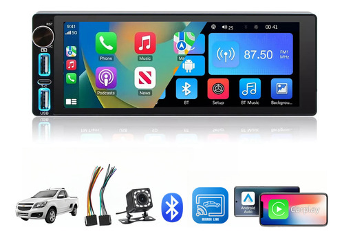 Auto Estéreo Carplay Para Hiace Tornado Beetle Kia Rio Tsuru Android Auto MirrorLink 6.68'' lps pantalla 1 Din Cámara Wifi Bluetooth FM BT HD AUX TF USB Pantallas para Carro