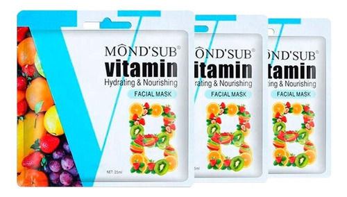 24 Mascarillas Faciales Vitamina B - C - E 25ml, Mond´sub Tipo de piel Todas